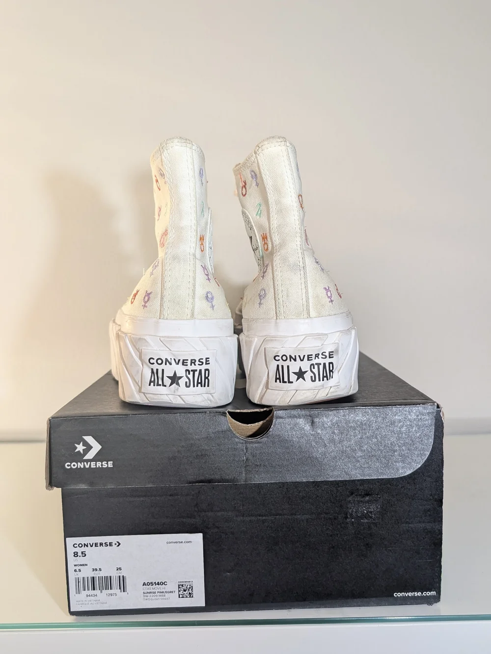 Converse Platform High-Top Sneakers with Colorful Symbols - White